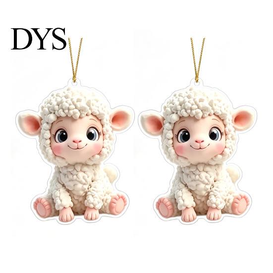 Decorative Farm Theme Hanging Decor 2D Acrylic Goat Car Ornament, Flat Sheep Pendant for Cute Backpack Accessory Rearview Mirror, Christmas