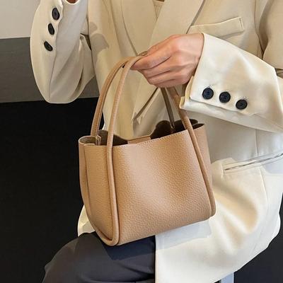 Bolsa de Couro PU com Padrão Lichia para Mulheres Bolsa Casual Bolsa de Ombro Versátil Cor Sólida Alta Qualidade Moda