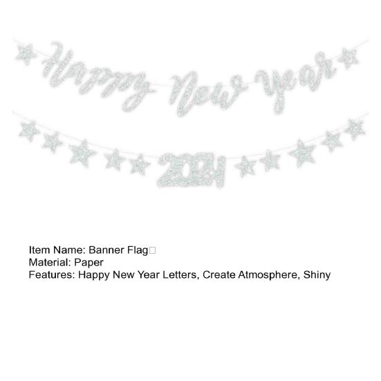 Banner Flag 2024 Glitter Happy Year Letters Create Atmosphere Shiny Elegant Hanging Decorations or Party