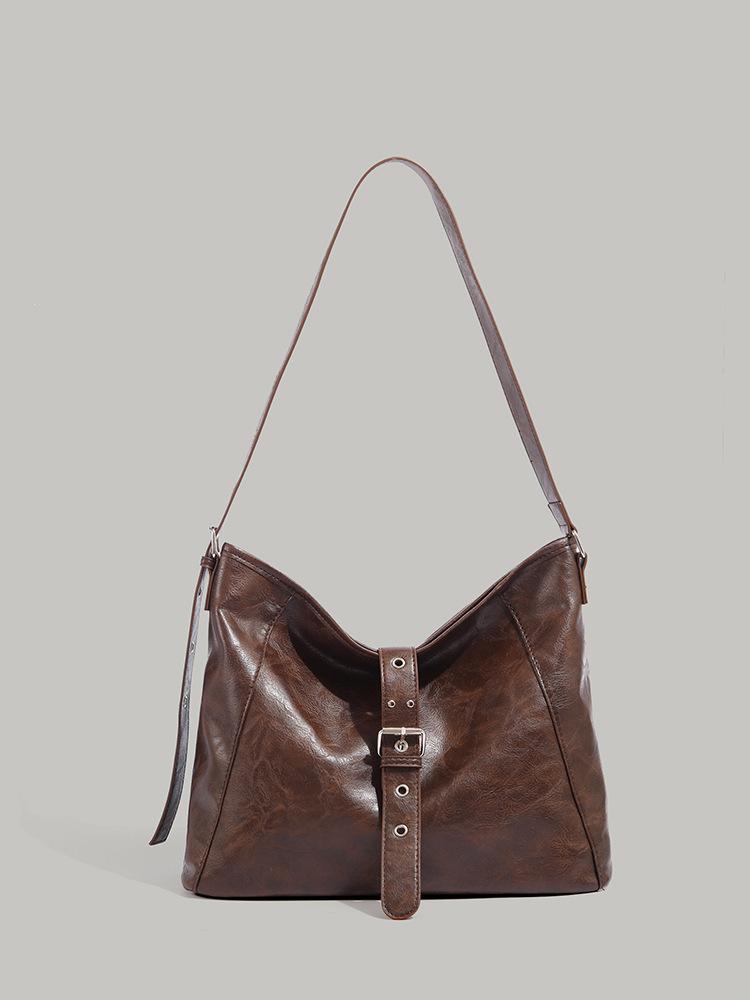 

Niche design Maillard underarm tote bag 2025 new retro large-capacity single shoulder oblique span bag women s trend коричневий