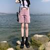Cowboy Shorts Women's Summer Dirty Purple Five Quarter Mid Length Pants High Waist Loose Wide Legs A-line Hot Pants Slimming Effect