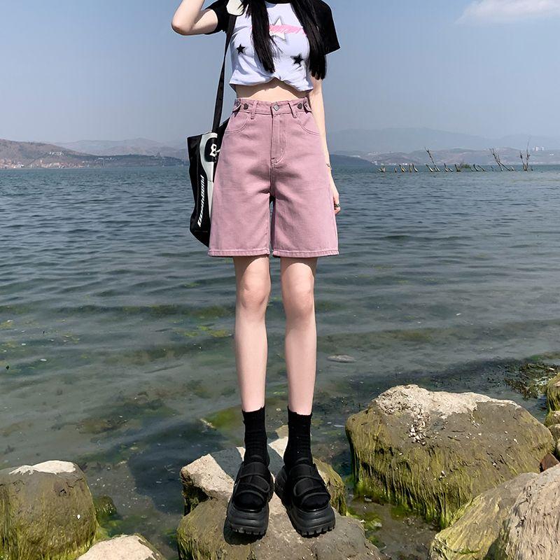 Dámské letní kovbojské šortky špinavě fialové pětiosminové středně dlouhé kalhoty s vysokým pasem, volnými širokými nohavicemi ve tvaru A, horké kalhotky se zeštíhlujícím efektem