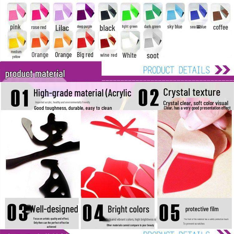 Self-Adhesive 3D Acrylic Wall Stickers for Living Room and Bedroom Decor