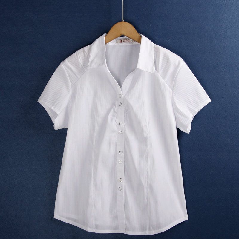 

Lapel Elegant Button Slim Looking All-Matching Shirt Short-Sleeved Shirt White Patchwork short sleeve M