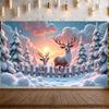 Christmas Backdrop Snow-Covered Winter Reindeer Banner Holiday Background Wildlife Design Winter Wildlife Banner For Winter