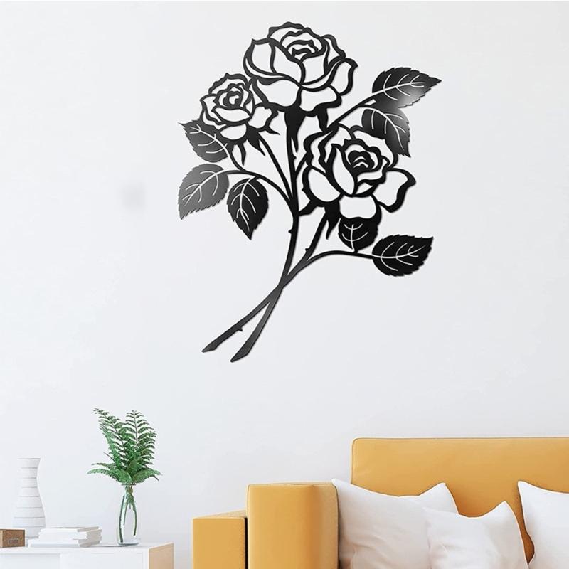 Rose Flower Metal Wall Art Decors Sculpture Black Flower Iron Wall Decoration Minimalists Wall Art Ornament Hanging Sign