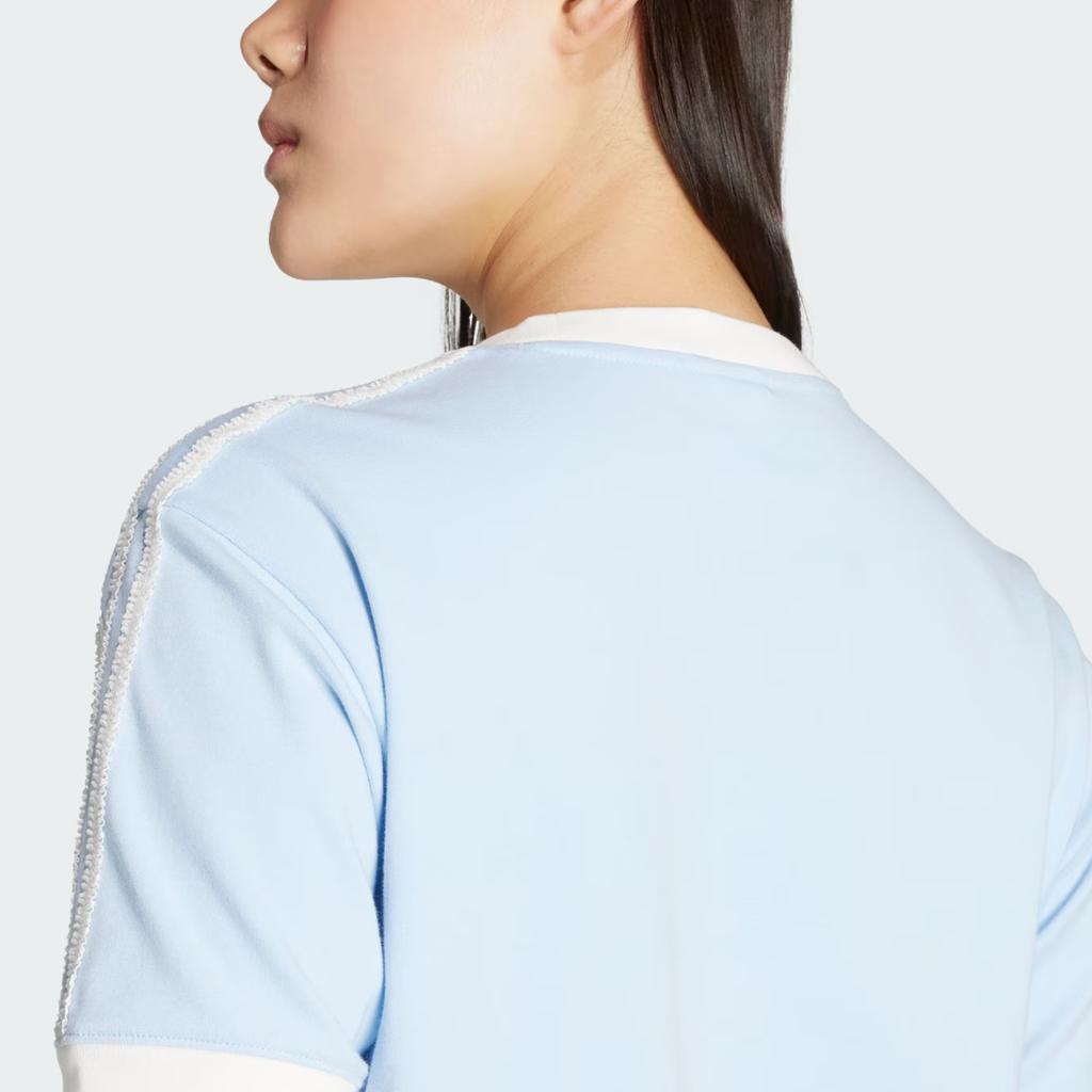 Adidas Originals Ruffle Logo Knit Striped Round Neck Short Sleeve T-Shirt Women Tops KC8820