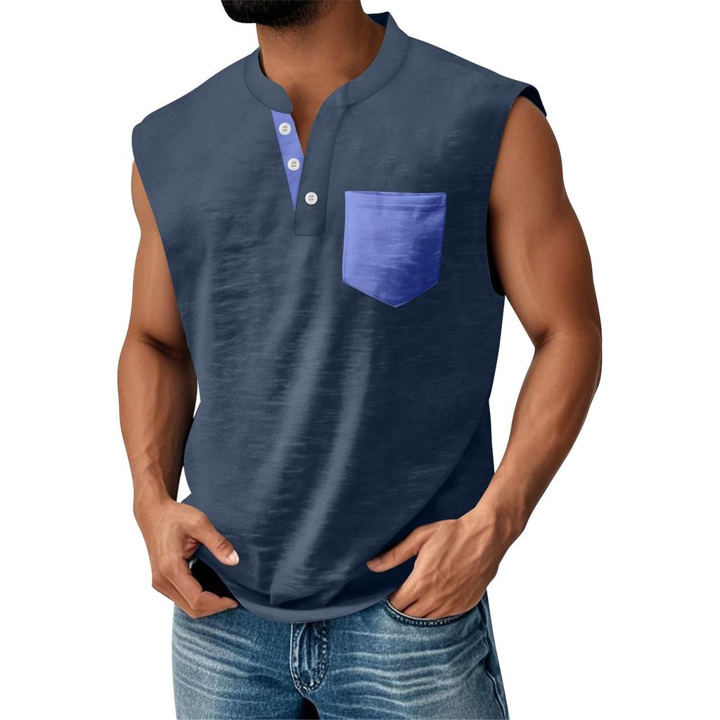 Men's Summer Matching Color Pocket Sports Buttons Vest Men's Sports Casual Vest