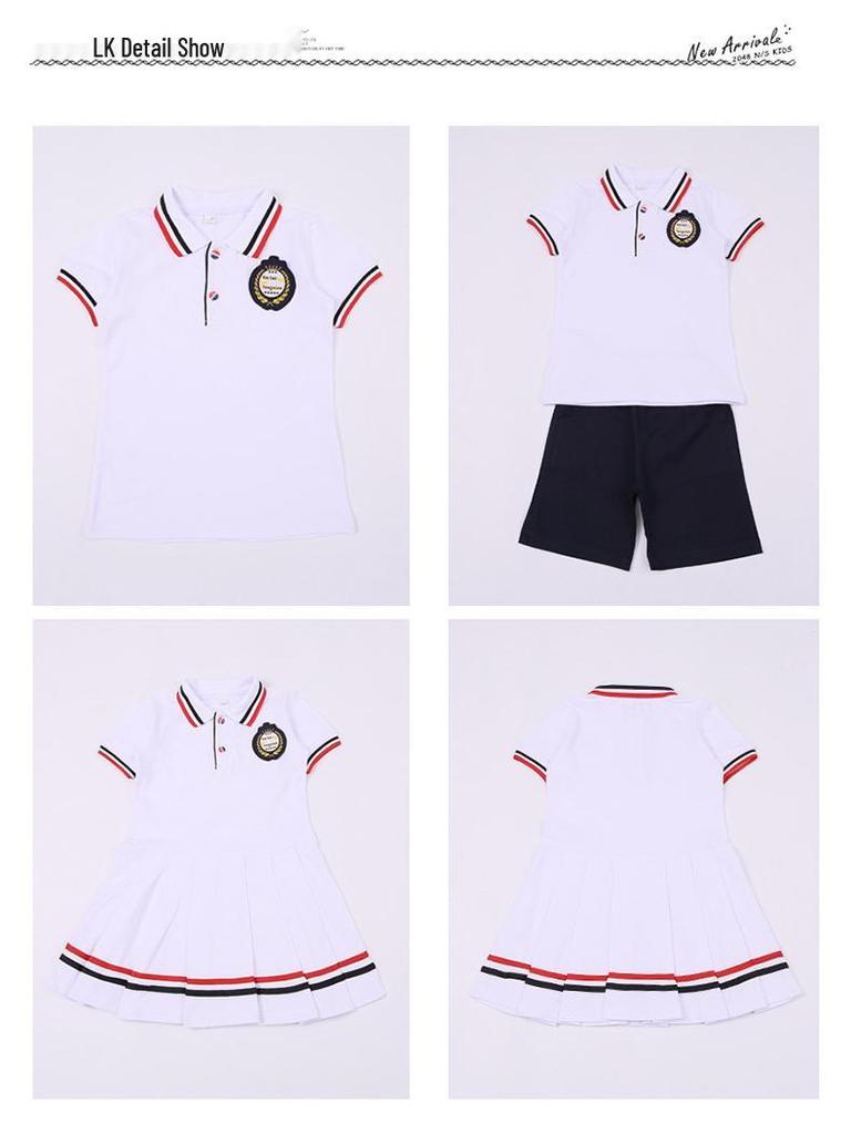 British Academy Style Summer Kindergarten Uniform: Pure Cotton Short-Sleeve Set with Shorts and Skirt