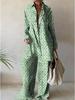 European & American Print Set: Loose Long Sleeve V-Neck Top with Straight Leg Pants - Casual Travel Vacation Jumpsuit