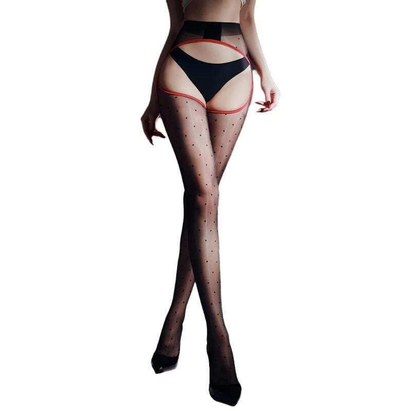Sexy Women Crotchless Thin Dot Elastic Pantyhose Shiny Maid Tights Sheer See Through Stocking Club Pole Dance Sex Ootd Fashion