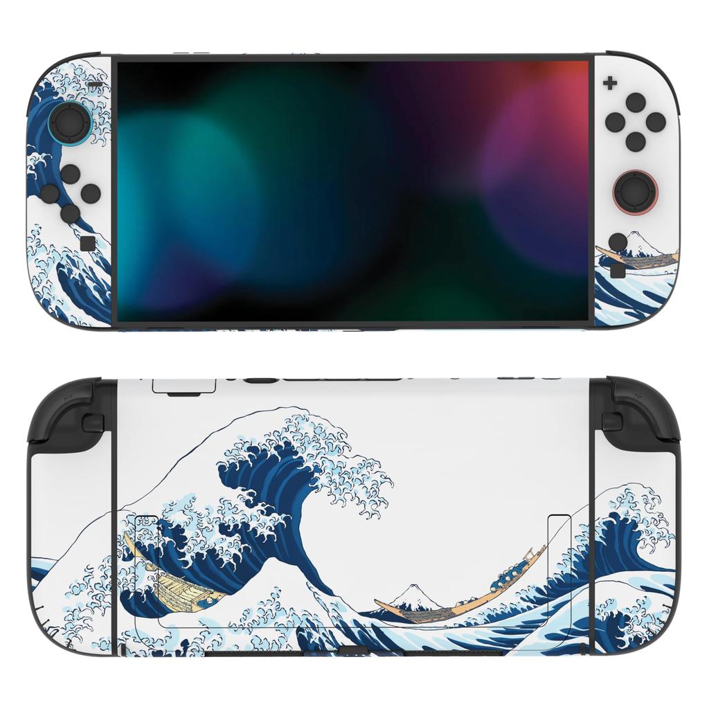 PlayVital Nintendo Switch 2 Console and Protective Sticker Set Includes Customizable Vinyl Dock Grips Stickers Great Wave off (2025) Joy-Con (2 Sets)