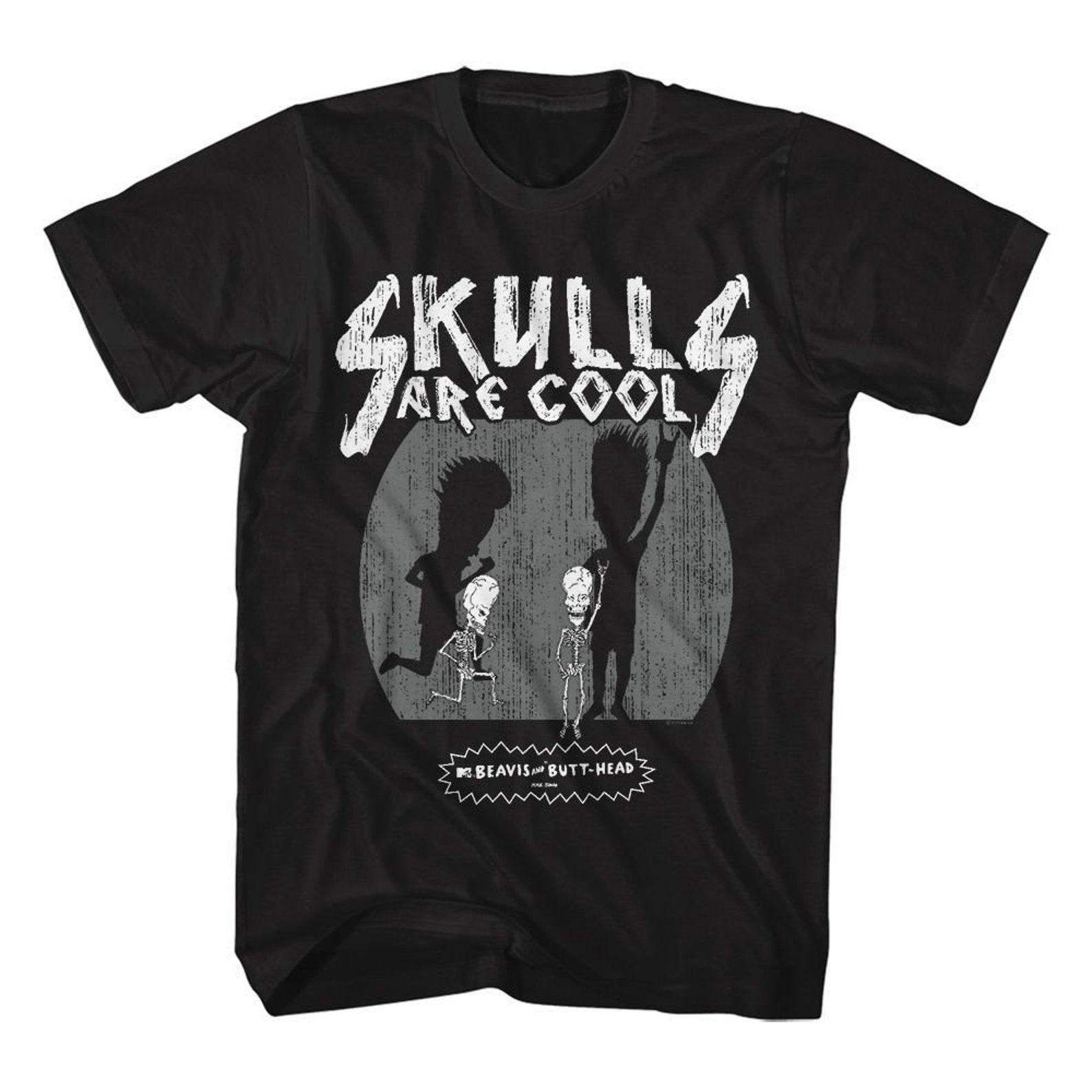 Beavis and Butt-Head Skulls Are Cool Black T-Shirt L