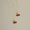 316L Stainless Steel Cherry Necklace Natural Stone Beads Pendant Chain Necklace Women's Fashion Wedding Jewelry Birthday Gift