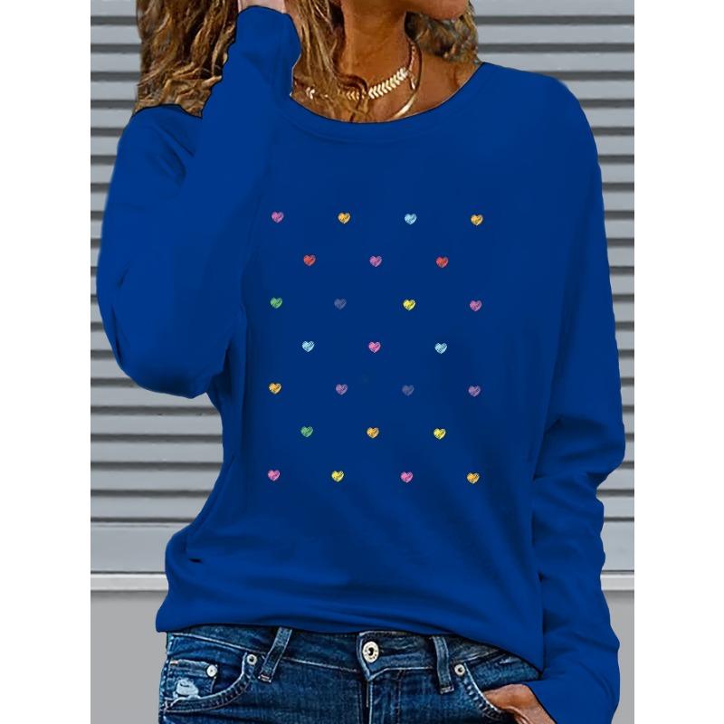 Heart pattern print autumn and winter women's long-sleeved T-shirt