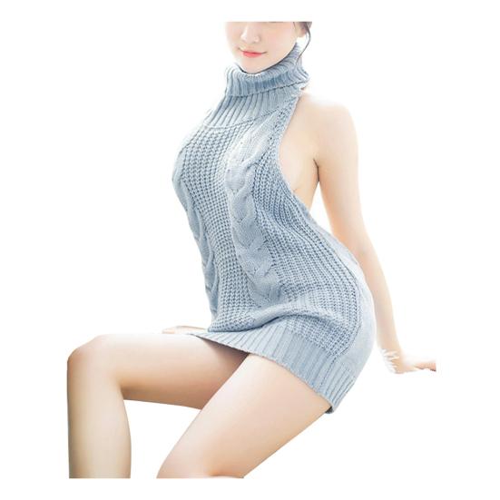 

Женский сексуальный свитер без рукавов с открытой спиной и высоким воротом, вязаный свитер, платье для косплея L