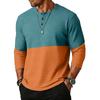 Men Henley Long Sleeve Knit Pullover Casual Crew Neck Patchwork Basic Loose Fit Top Shirt
