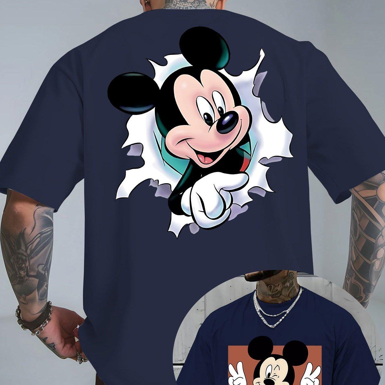 CHARM CLOTHINGS Zomer 2025 Heren Disney Mickey Mouse Patroon T-shirt Dagelijkse Vrije Tijd en Thema Activiteiten Kleding 100% Puur Katoen Bedrukt T-shirt XL