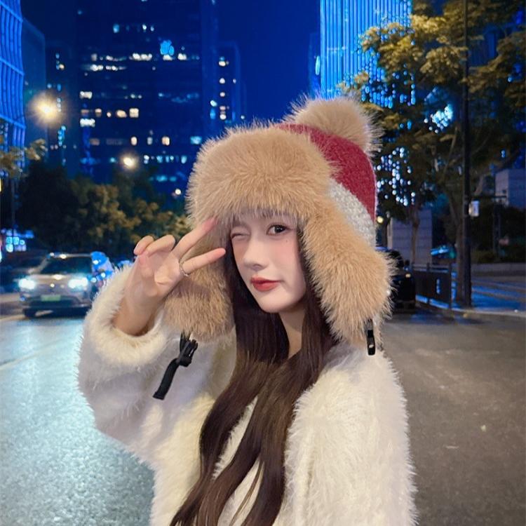 Fashion Fleece Thickened Hat Women's Winter Windproof Ear Protection Lei Feng Hat Cycling Skiing Knitted Wool Hat