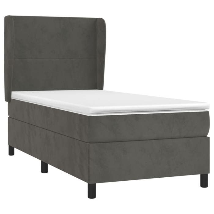 VidaXL Lit à sommier tapissier et matelas Gris foncé 90x190 cm Velours - Modèle 3129064