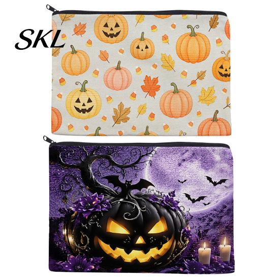 Lightweight Festive Organizer Storage Bag, with Halloween Pattern Print, Smooth Zipper Durable Canvas Themed Bag Organizer, Portable Stationery Case,
