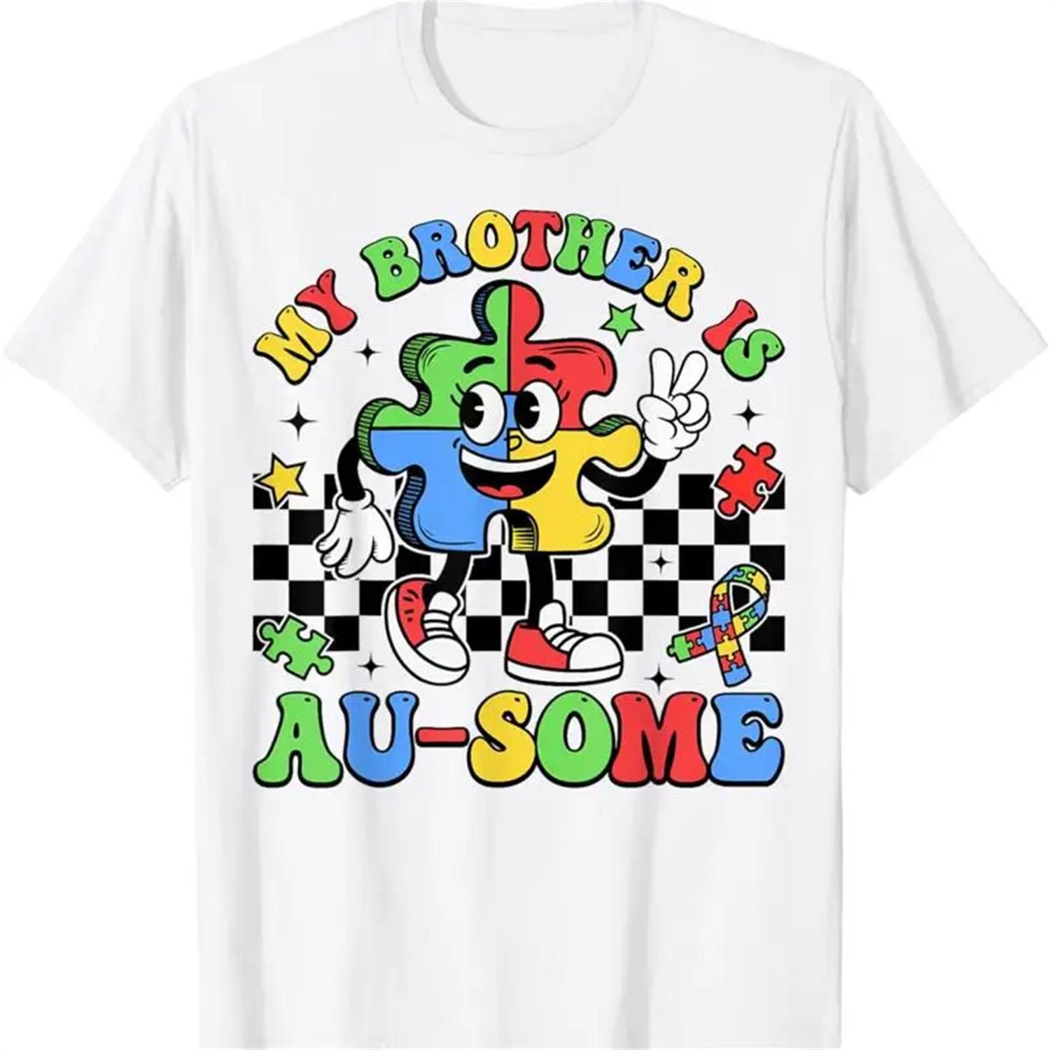 

Retro My Brother Is Awesome Autism Awareness Sister Autistic T Shirt XXXXXL білий