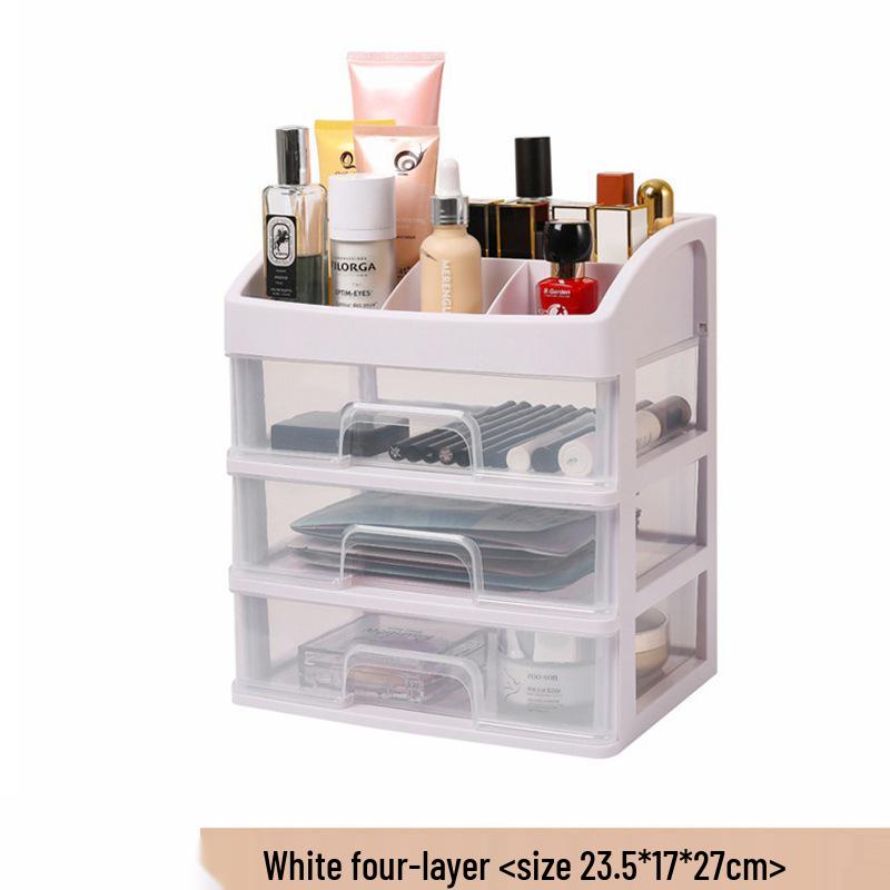Jewelry & Cosmetic Storage Box - Transparent Dustproof Desktop Organizer with Drawers