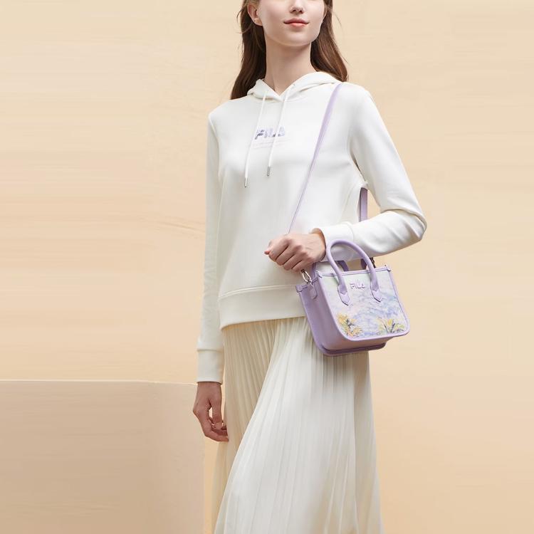 Fila X The Met 2023 Winter New Knit Hooded Sweatshirt Monet Print Women Tops Ceramic-White F11W348202FIV