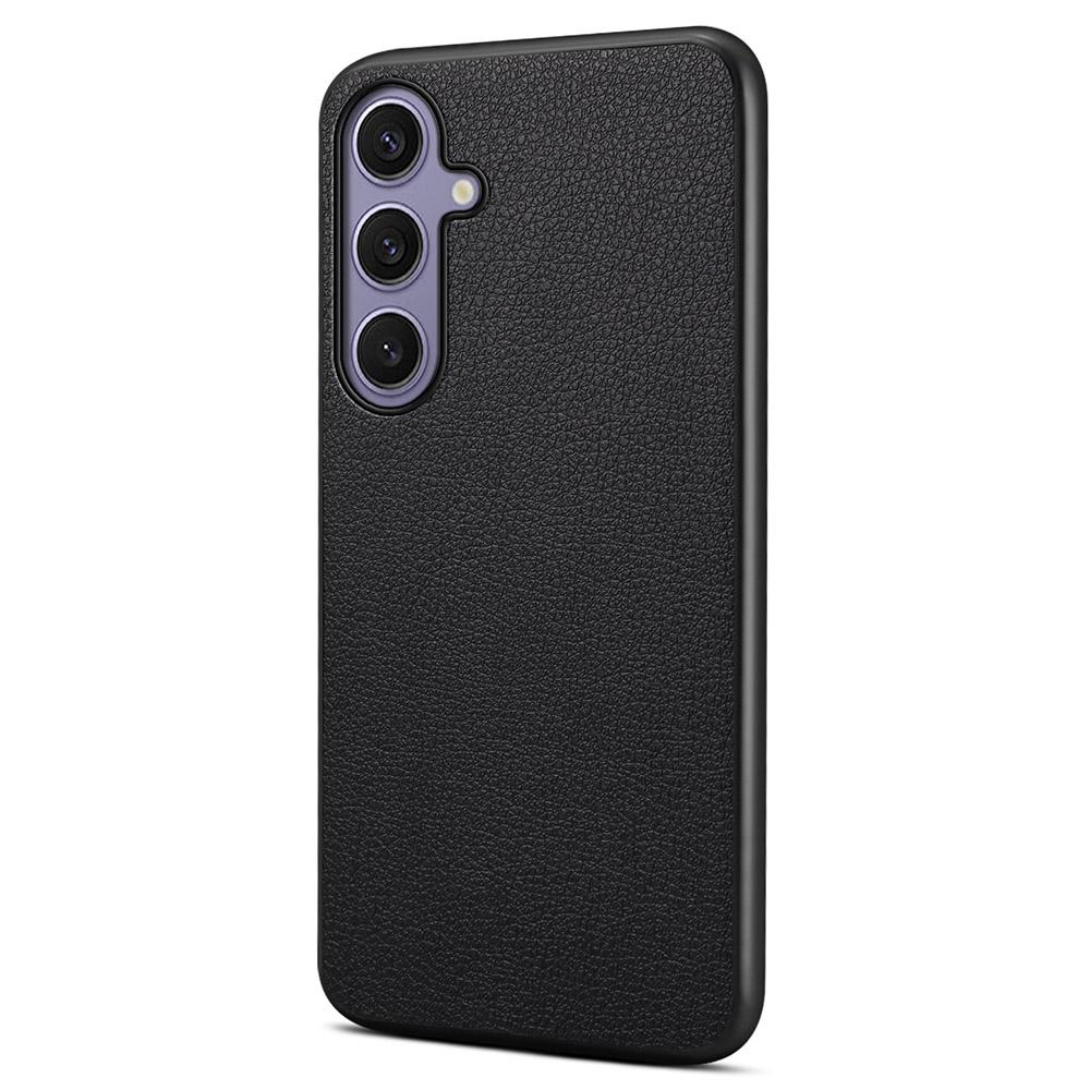 

For Samsung Galaxy S25+ Case Calf Texture Leather+PC+TPU Phone Cover Black