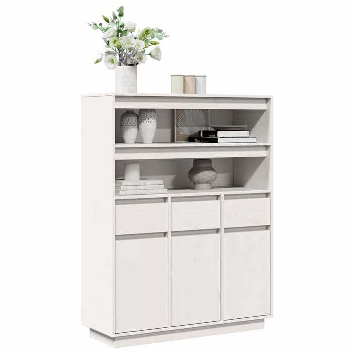 VidaXL Highboard White 89x34x116.5 Cm Solid Pine Wood, Sideboard, High Storage Cabinet, High Wooden Cabinet, 861112