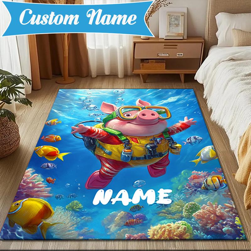 Custom Name Princess Pig's Royal Adventure Rug Game Carpet, Floor Mat for Bedroom Living Room Entryway Rug, Home Decor Gift for Christmas birthday