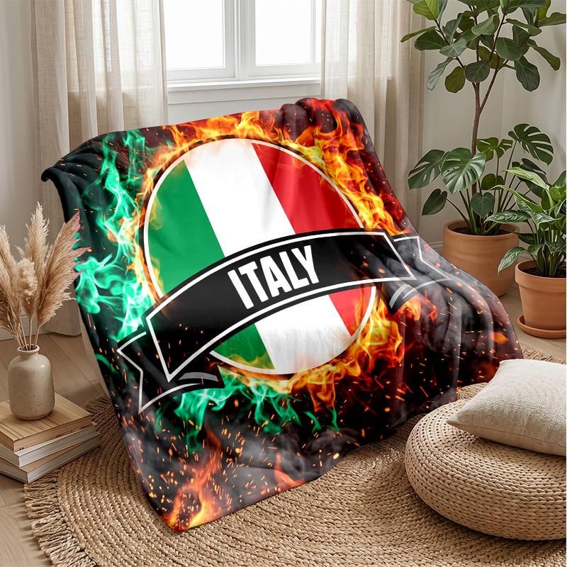 Italy Football Printed Flannel Blanket Skin Friendly Warm Decorative Throw for Indoor Couch Bed Daily Use