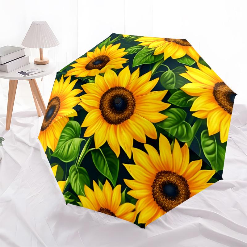 1 Stück Sonnenblumen-Garten Automatischer Öffnungs-/Schließschirm Kompakter Faltbarer Regenschirm, Ganzjahres-Tragbarer Schirm für Damen/Herren F1124018