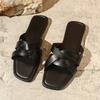 Fashion Flat Slippers 2025 Square Toe Summer Outside Fashion Slip Sandals New Beach French Premium Open Toe