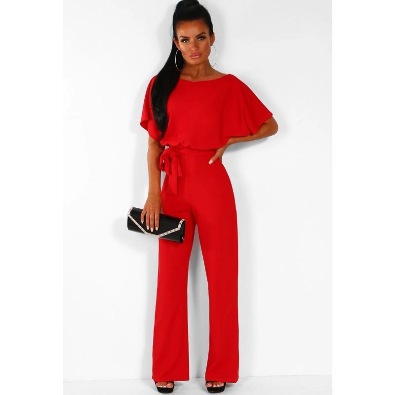 Tuta da donna elegante manica corta cravatta in vita scavata pantaloni larghi estivi solidi tuta tuta pantaloni larghi a gamba larga