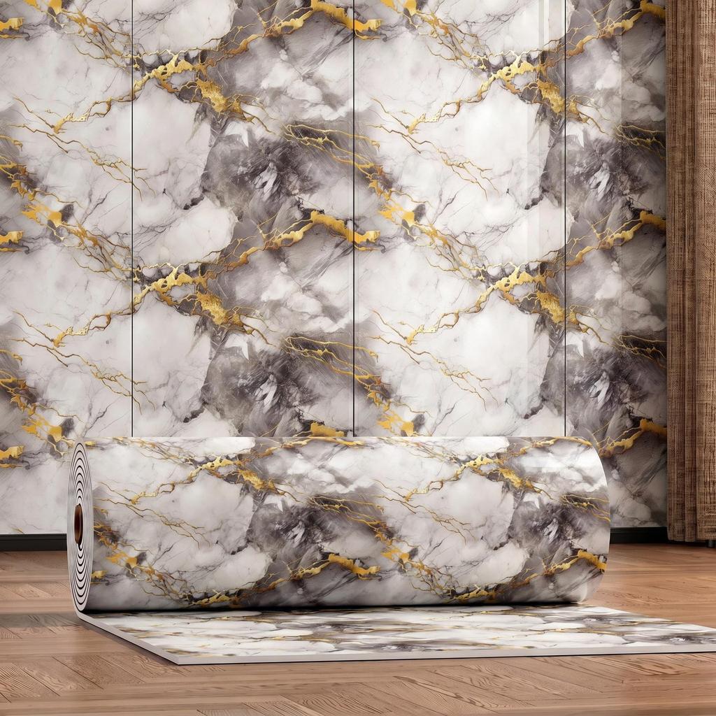 Gold-Plated Marble-Style Waterproof Wall Stickers for TV Backgrounds
