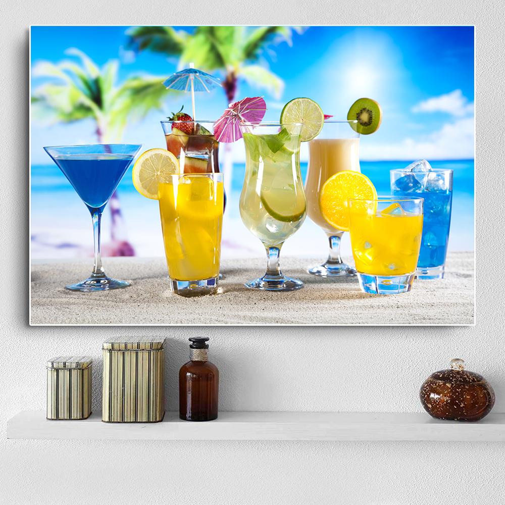 Modern Fresh Fruit Juices and Cocktails Canvas Painting Summer Sea Wall Picture Posters and Prints for Living Room Decor Cuadros