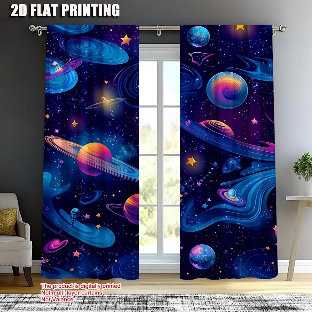 2pc    Window Drapes Outer Space Durable Polyester  Without Electricity Holiday Decorations Perfect for Carnival Decor