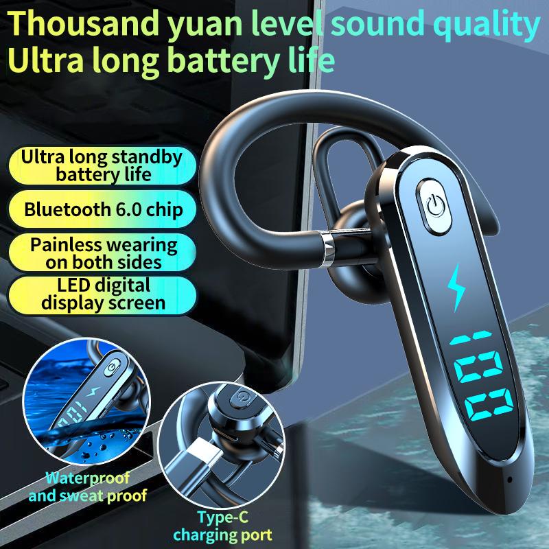 Bluetooth 6.0 Business Wireless Headphone Ear Hook Earphone 270° Rotation LED Display HIFI Stereo Noise Reduction Headset Sport Game Earbud