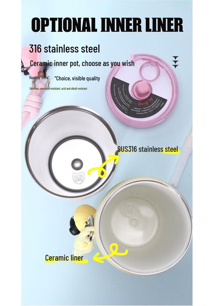 High-Capacity Stainless Steel Thermos with Ceramic Liner and Lanyard - Straw-Equipped Ice-Buster for Outdoor and Car Use