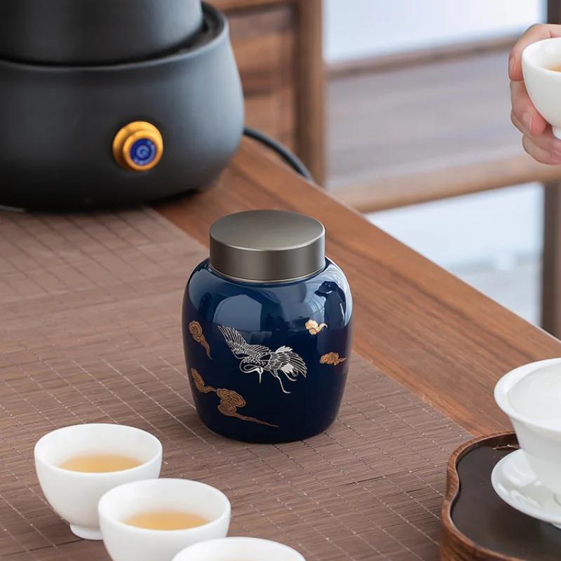 Keramické dózy na čaj v čínskom štýle na uskladnenie čaju, utesnené dózy pre domácu kuchyňu, kreatívne prenosné dózy s viečkom zo zliatiny na uskladnenie