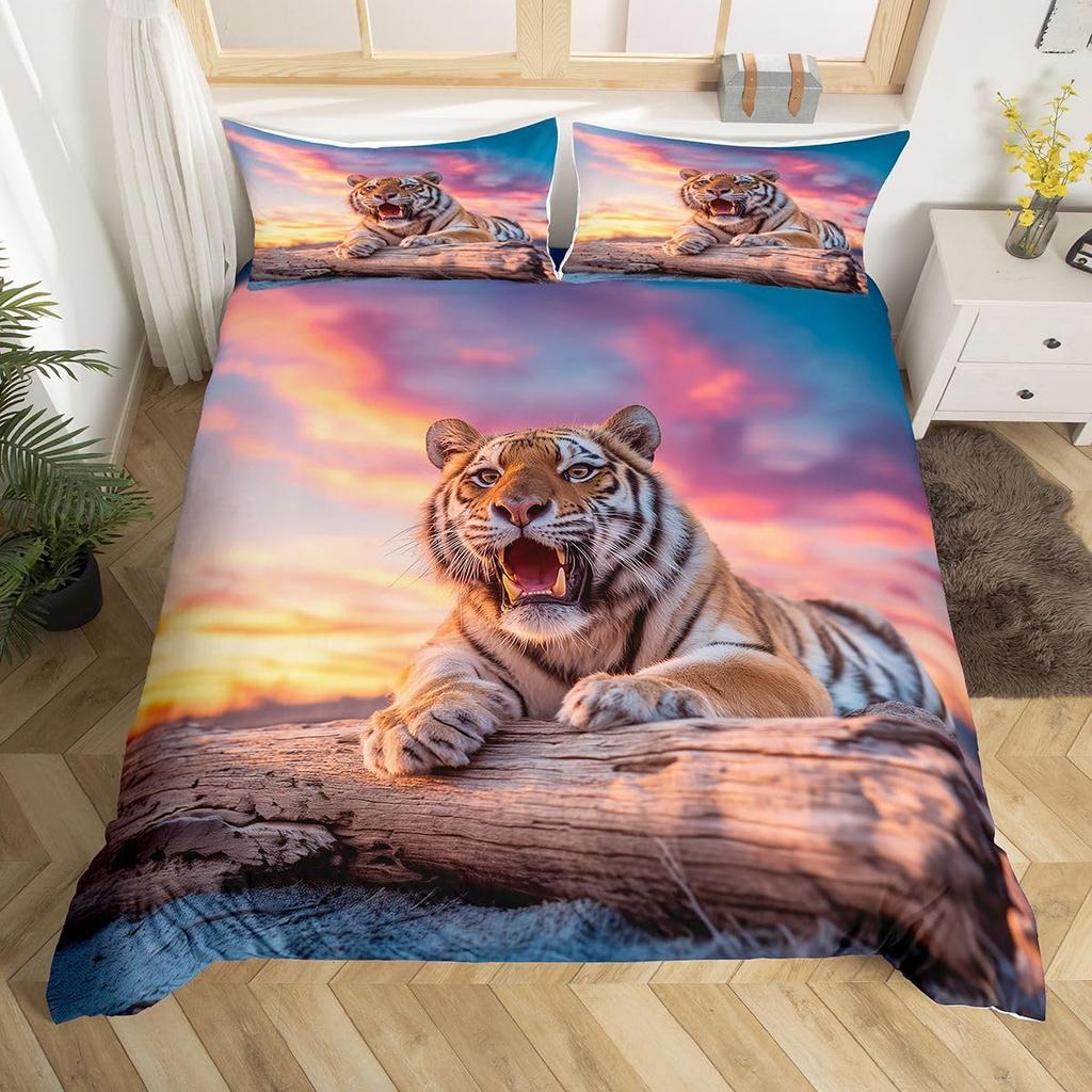 Tiger Duvet Cover Set Twin Queen for Boys Girls Wild Animal Print Bedding Set Soft Microfiber Comforter Cover with 2 Pillow Sham
