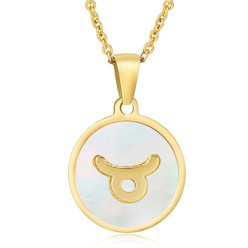 2026 Fashion Twelve Constellation Necklace Women's Simple Round Gold Constellation Necklace Pendant
