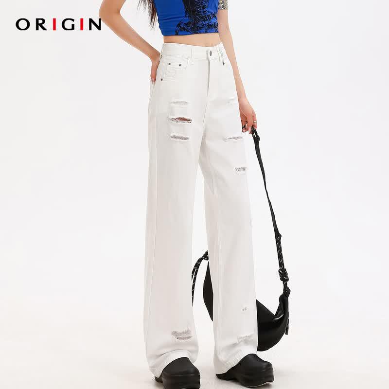 ORIGIN Women s Ripped Straight-Leg Denim Jeans XS
