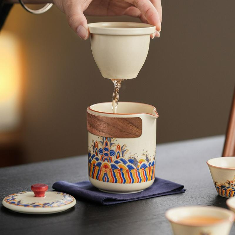Chinese Ru Kiln Kung Fu Teaset Portable Travel Outdoor Household Ceramic Teapot Tea Canister Tea Cup Tea Sets Leather Bag New