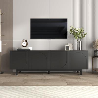 TV Cabinet, Modern Lowboard with 4 Push-to-open Doors, Adjustable Shelves & Solid Wood Legs, Elegant TV Furniture for Living Room