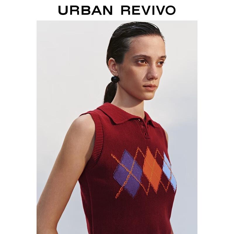 UR Dam Retro Argyle Stickad Poloväst