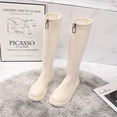 Obuwie Długie Białe Buty Dla Kobiet Okrągły Nosek Damskie Kozaki Zimowe Do Kolana Eleganckie Z Niskim Obcasem W Ofercie Stylowe