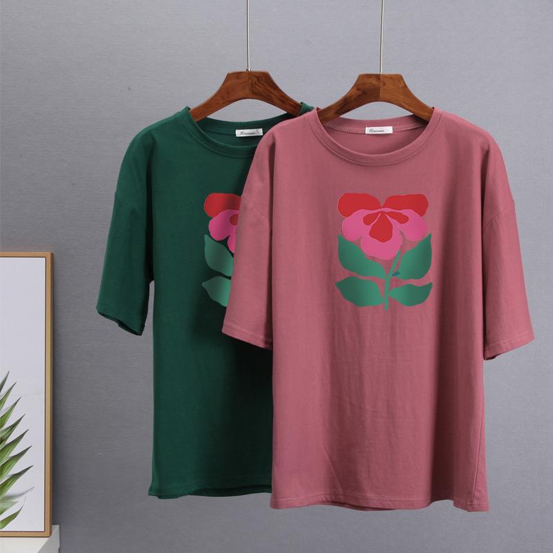 Hirsionsan Harajuku Blommig T-shirt Dam Sommar Chic Goth Kläder Abstrakt handritad grafisk T-shirt Lösa bomull Damöverdelar