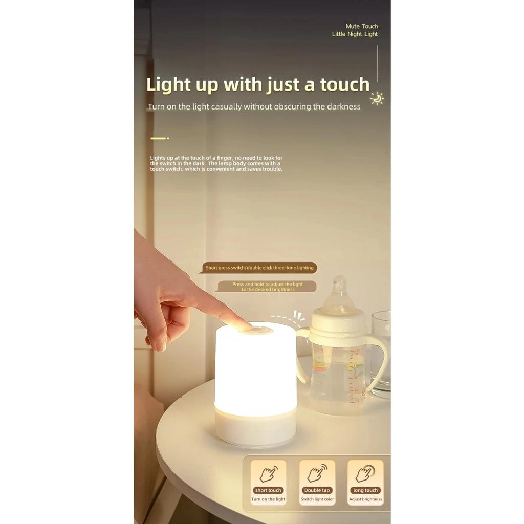 JOYBLISS Touch Night Lamp 3 Modes Dimming Bedroom Bedside Lamp USB Charging Night Light Ambient Light Soft Light Table Lamp for Kids Gift